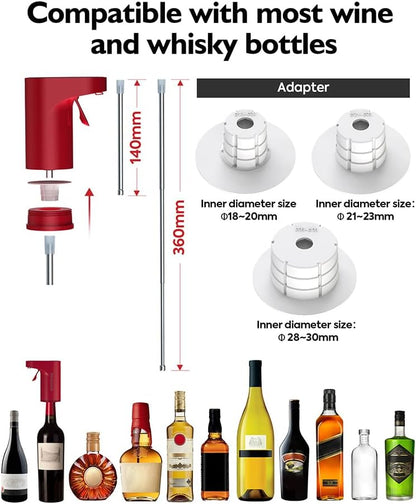 Electric Wine Decanter Pump - Rechargeable Smart Dispenser Adjustable 1-999ml, Precise Pouring for Wine、Whisky、Liquor、Drink、Automatic Aerator Measuring Display for Home Bar or Gift(Black)