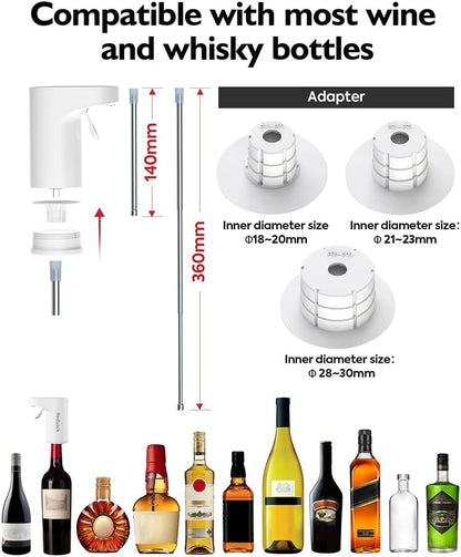 Electric Wine Decanter Pump - Rechargeable Smart Dispenser Adjustable 1-999ml, Precise Pouring for Wine、Whisky、Liquor、Drink、Automatic Aerator Measuring Display for Home Bar or Gift(Black)