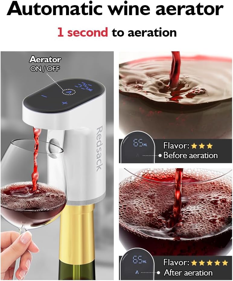 Electric Wine Decanter Pump - Rechargeable Smart Dispenser Adjustable 1-999ml, Precise Pouring for Wine、Whisky、Liquor、Drink、Automatic Aerator Measuring Display for Home Bar or Gift(Black)