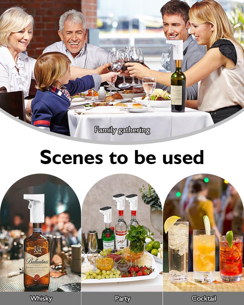 Electric Wine Decanter Pump - Rechargeable Smart Dispenser Adjustable 1-999ml, Precise Pouring for Wine、Whisky、Liquor、Drink、Automatic Aerator Measuring Display for Home Bar or Gift(Black)