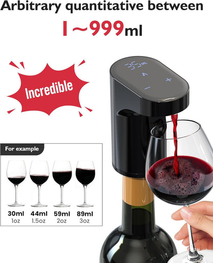 Electric Wine Decanter Pump - Rechargeable Smart Dispenser Adjustable 1-999ml, Precise Pouring for Wine、Whisky、Liquor、Drink、Automatic Aerator Measuring Display for Home Bar or Gift(Black)