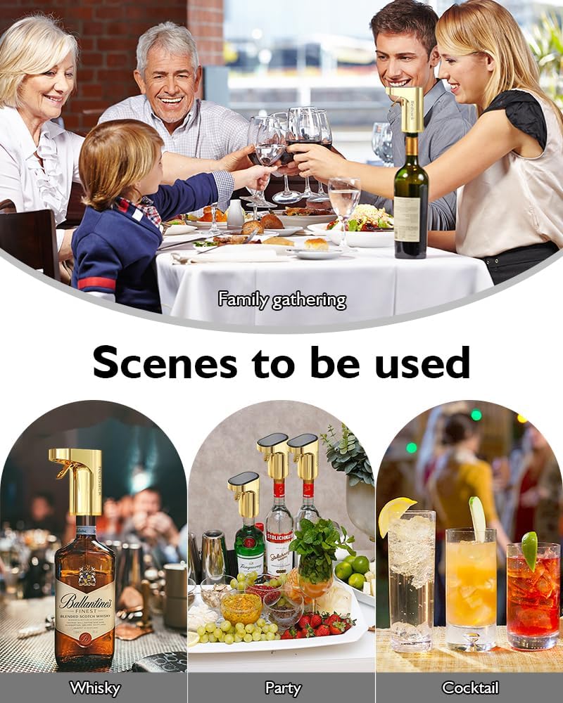 Electric Wine Decanter Pump - Rechargeable Smart Dispenser Adjustable 1-999ml, Precise Pouring for Wine、Whisky、Liquor、Drink、Automatic Aerator Measuring Display for Home Bar or Gift(Black)