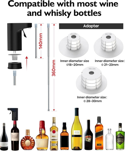 Electric Wine Decanter Pump - Rechargeable Smart Dispenser Adjustable 1-999ml, Precise Pouring for Wine、Whisky、Liquor、Drink、Automatic Aerator Measuring Display for Home Bar or Gift(Black)