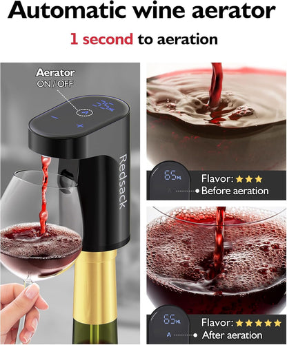 Electric Wine Decanter Pump - Rechargeable Smart Dispenser Adjustable 1-999ml, Precise Pouring for Wine、Whisky、Liquor、Drink、Automatic Aerator Measuring Display for Home Bar or Gift(Black)